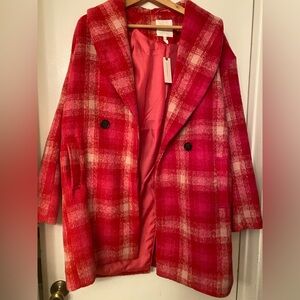Avec Les Filles Red Plaid Pea Coat